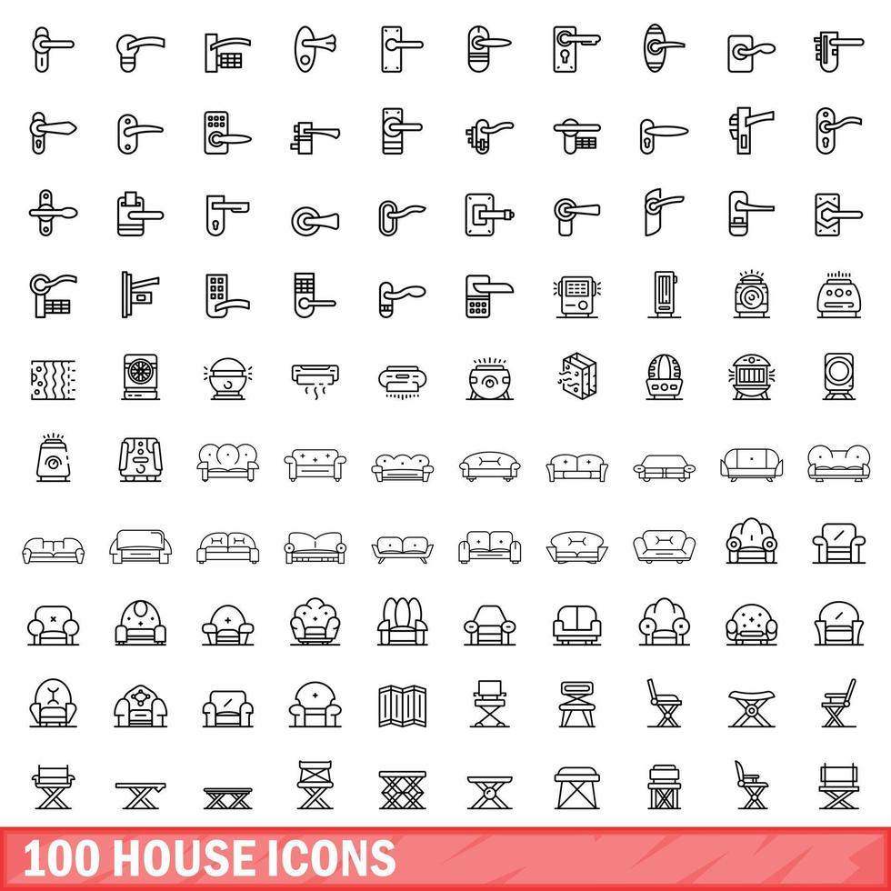 100 huis iconen set, Kaderstijl vector