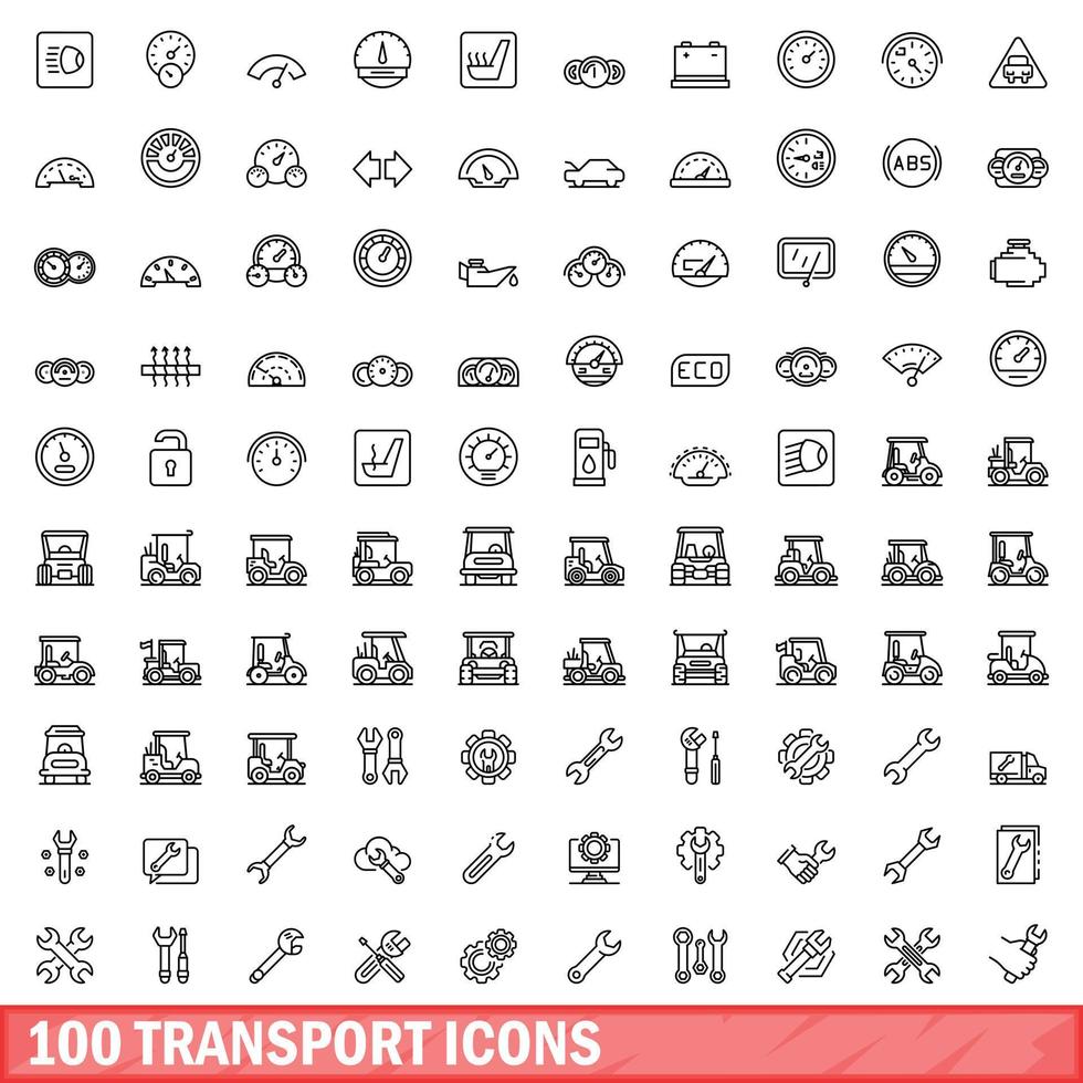 100 transport iconen set, Kaderstijl vector