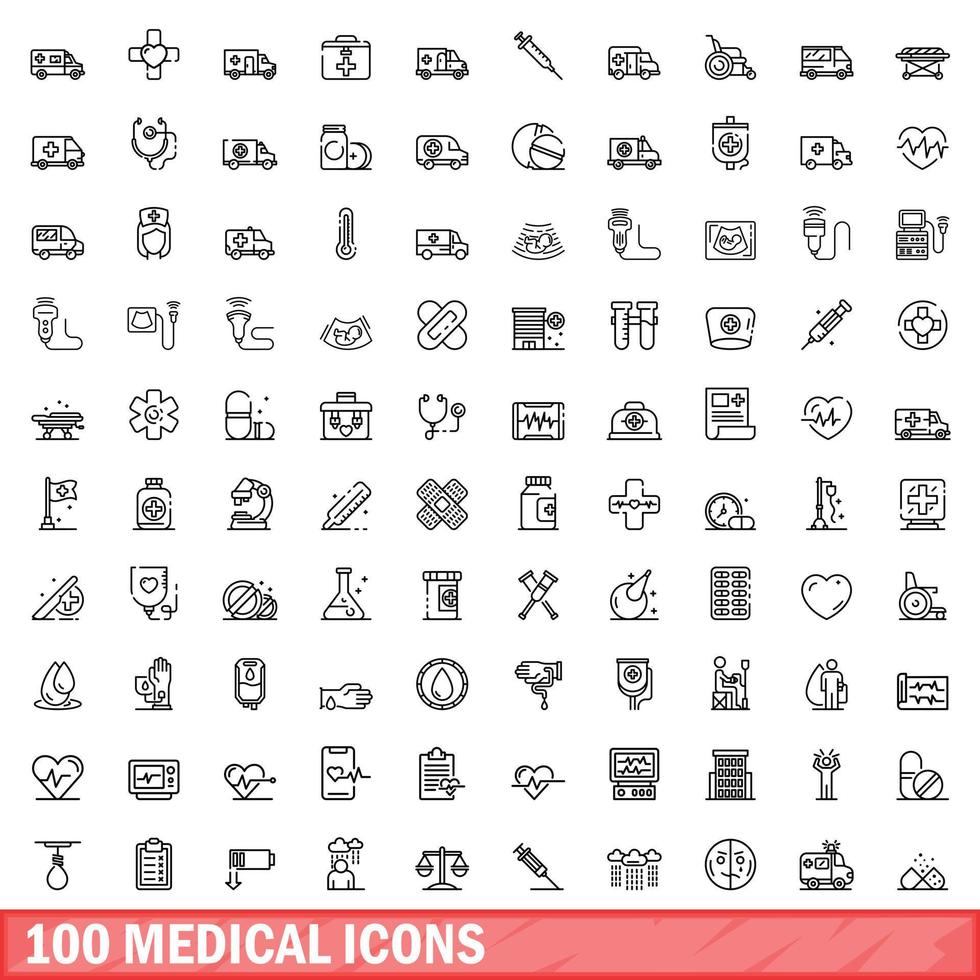 100 medische iconen set, Kaderstijl vector