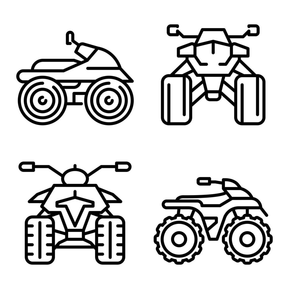 quad fiets iconen set, Kaderstijl vector