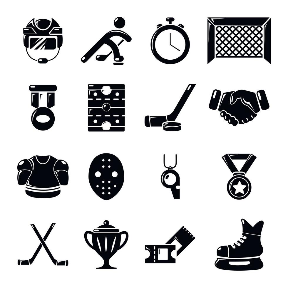 hockey iconen set, eenvoudige stijl vector