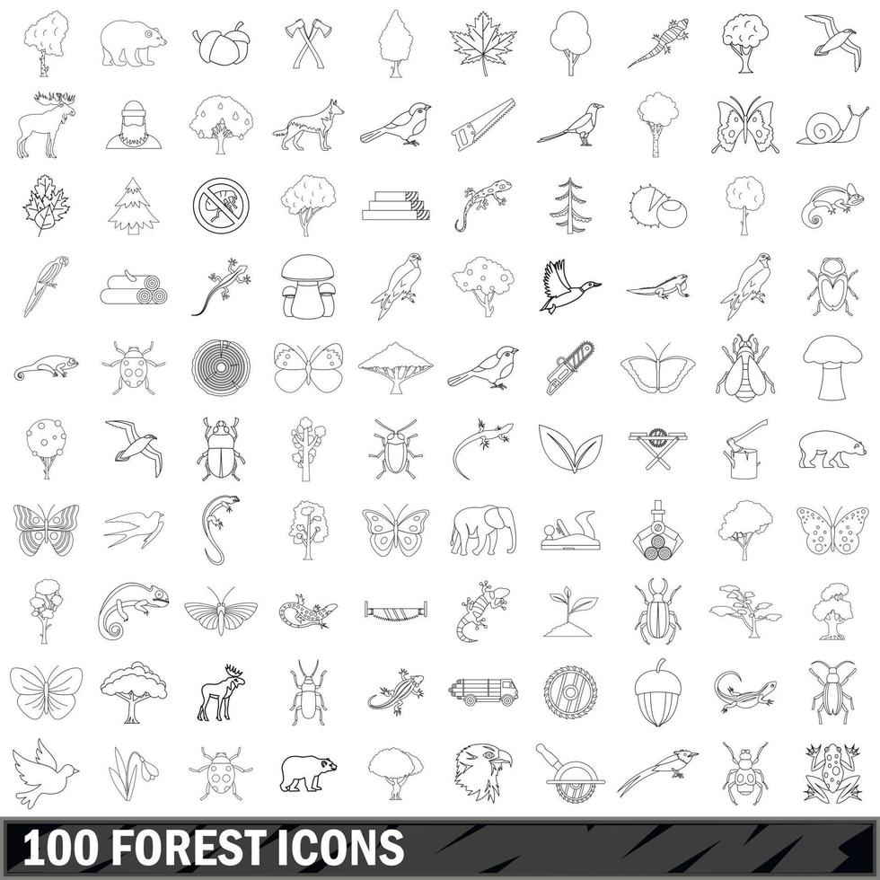 100 bos iconen set, Kaderstijl vector
