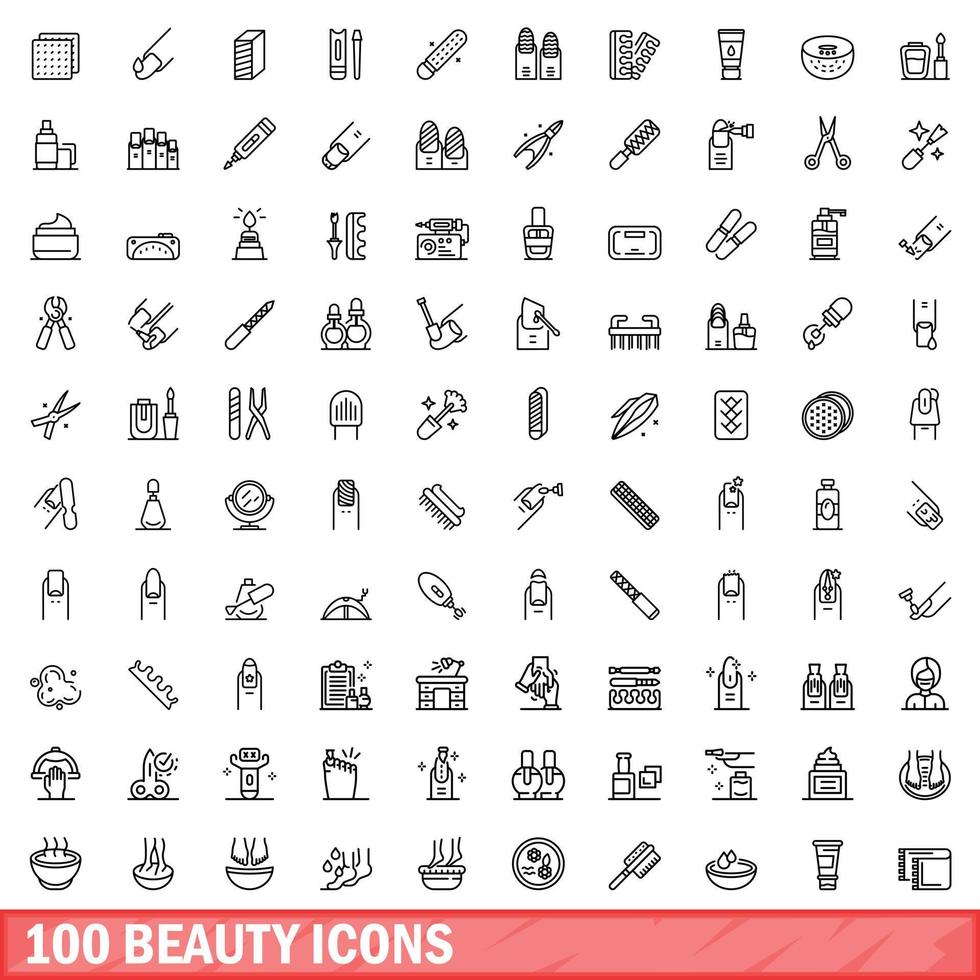 100 schoonheid iconen set, Kaderstijl vector
