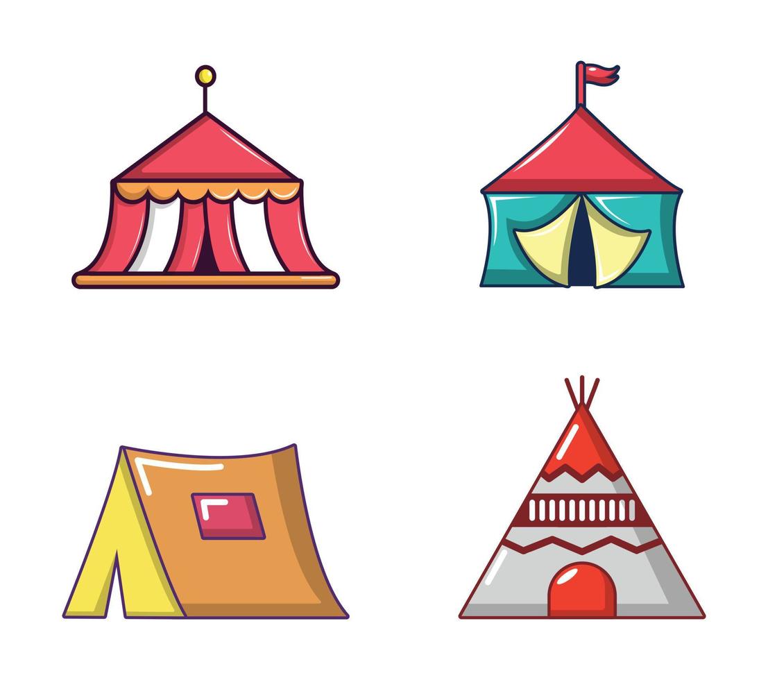 tent pictogrammenset, cartoon stijl vector