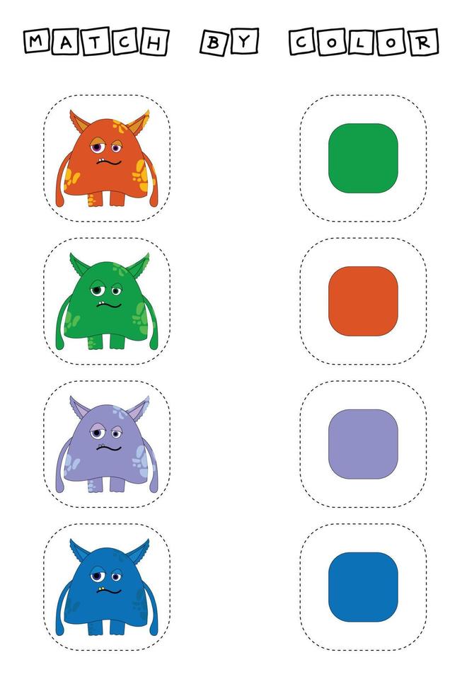 ontwikkelingsactiviteiten voor kinderen match de monsters op kleur. logisch spel voor kinderen. vector