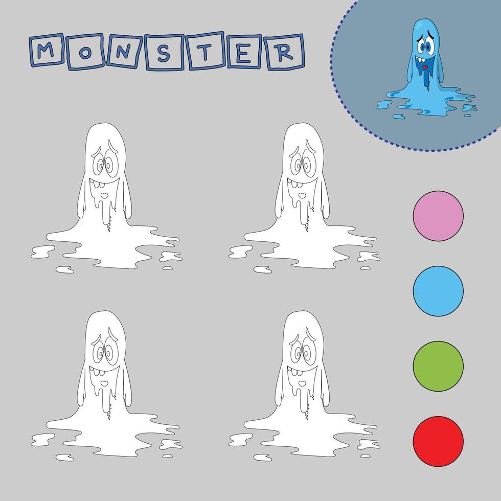 kleurboek van een kleurrijke monsters. educatieve creatieve spellen voor kleuters vector