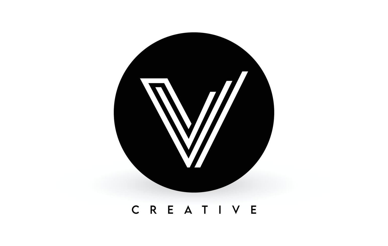 v letter logo-ontwerp op een zwarte cirkel. creatieve witte lijnen een letter logo pictogram vector
