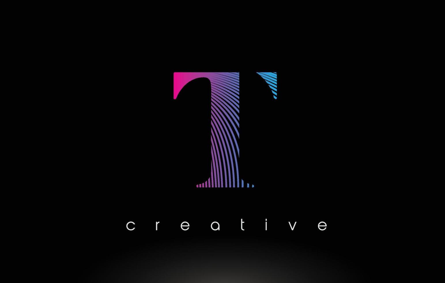 t-logo-ontwerp met meerdere lijnen en paarsblauwe kleuren. vector