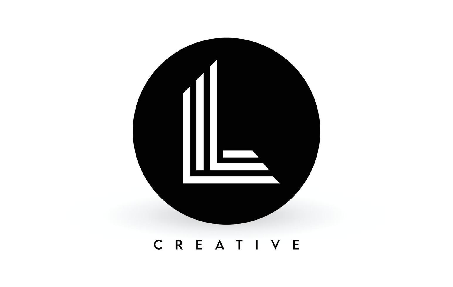l letter logo-ontwerp op een zwarte cirkel. creatieve witte lijnen een letter logo pictogram vector