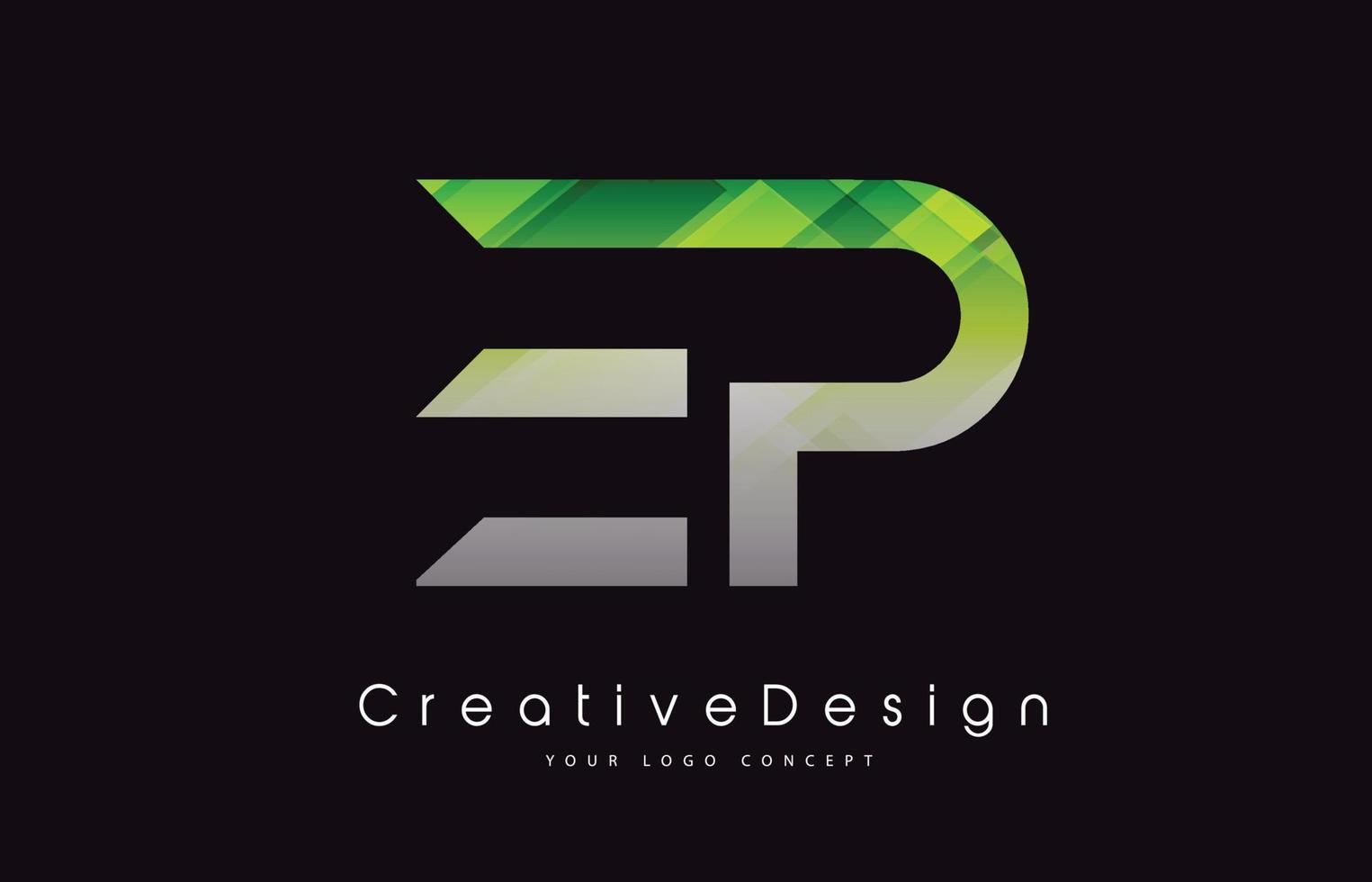ep brief logo ontwerp. groene textuur creatieve pictogram moderne brieven vector logo.