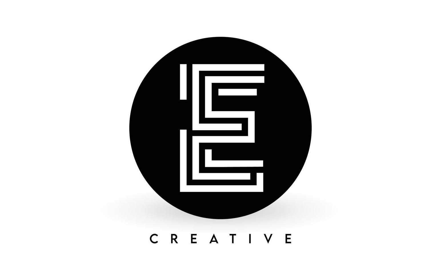 e letter logo-ontwerp op een zwarte cirkel. creatieve witte lijnen een letter logo pictogram vector