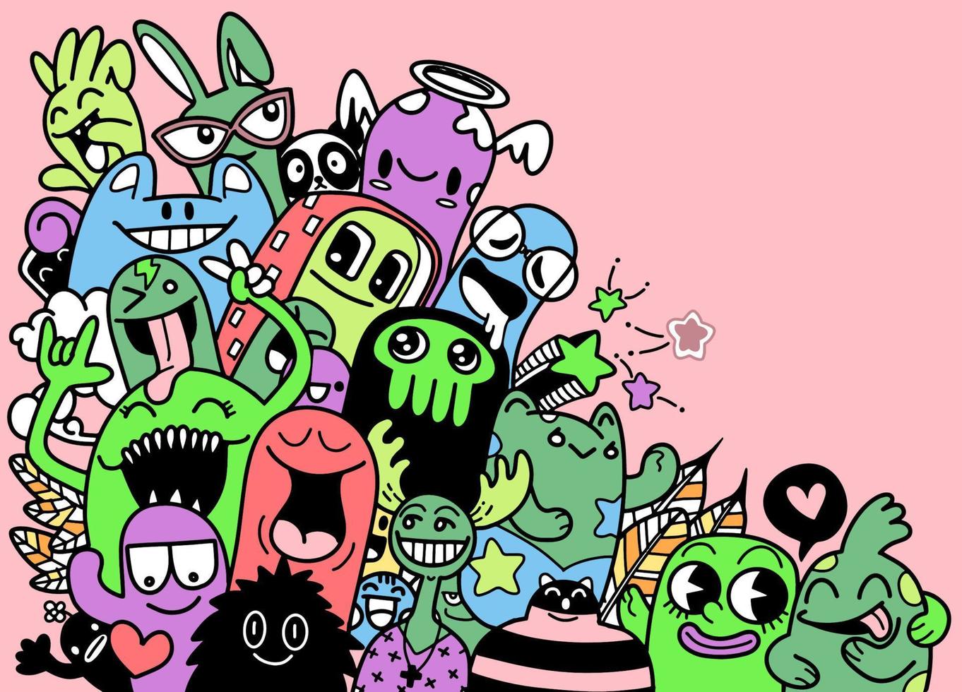 vectorillustratie van doodle schattig monster met kopie ruimte vector