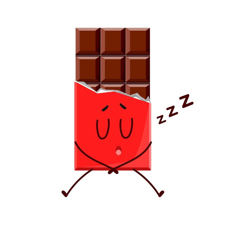 het schattige stripfiguur van chocolade slaapt. vectorsymbool gemarkeerd op een witte achtergrond voor een mascotte, boeken, ansichtkaarten en nog veel meer. vector