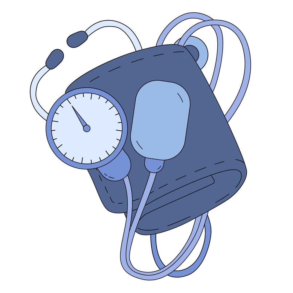 mechanische tonometer met manchet, manometer en stethoscoop. aneroïde bloeddrukmeter in cartoonstijl. vectorillustratie geïsoleerd op een witte achtergrond. apparaat voor het meten van de bloeddruk vector