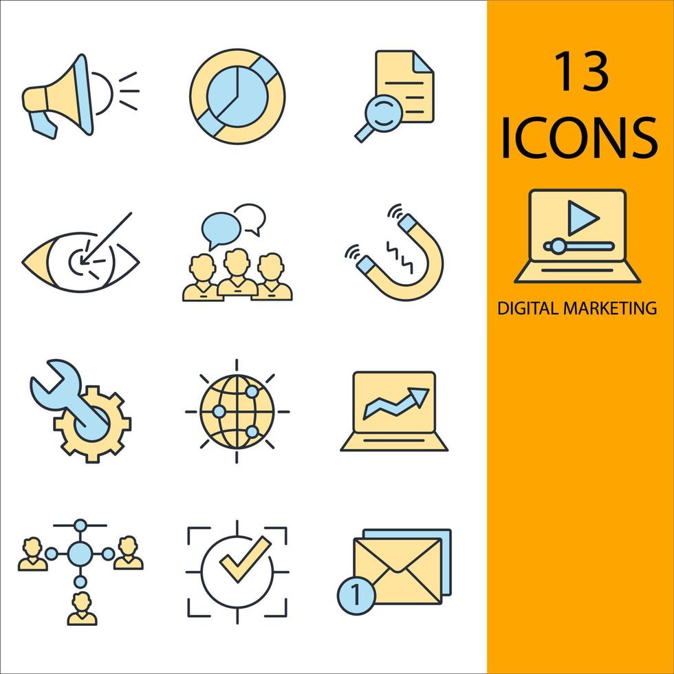 digitale marketing pictogrammen instellen. digitale marketing pack symbool vectorelementen voor infographic web vector