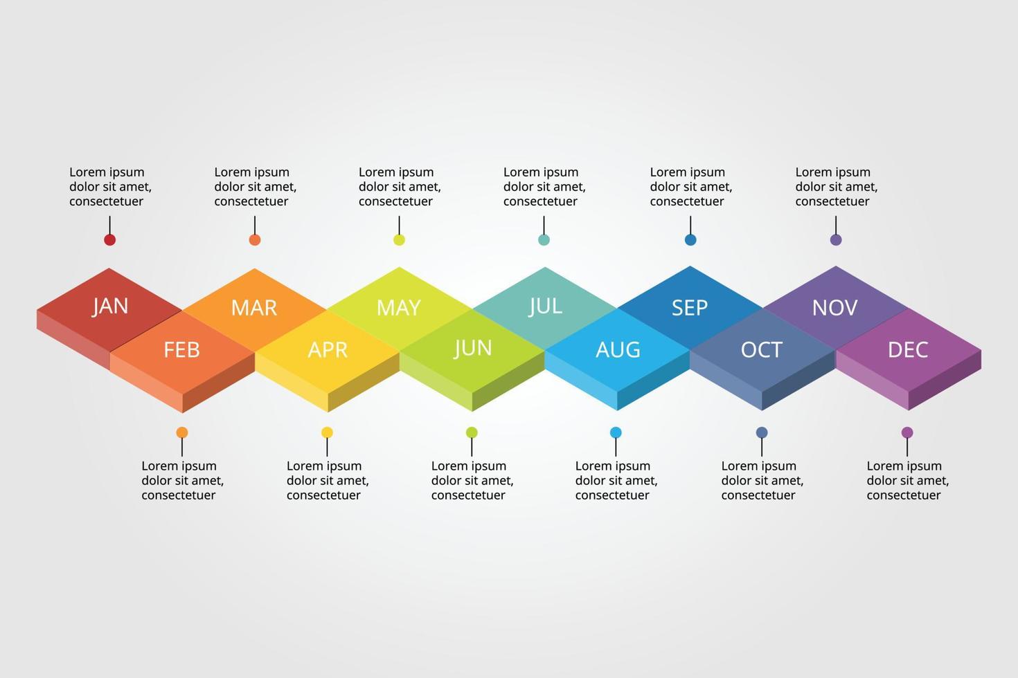 vierkante grafiek van 12 maanden tijdlijnsjabloon voor infographic voor presentatie voor 12 elementen vector