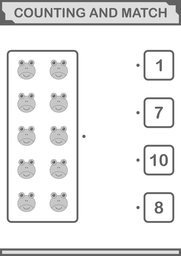 tellen en match kikker gezicht. werkblad voor kinderen vector