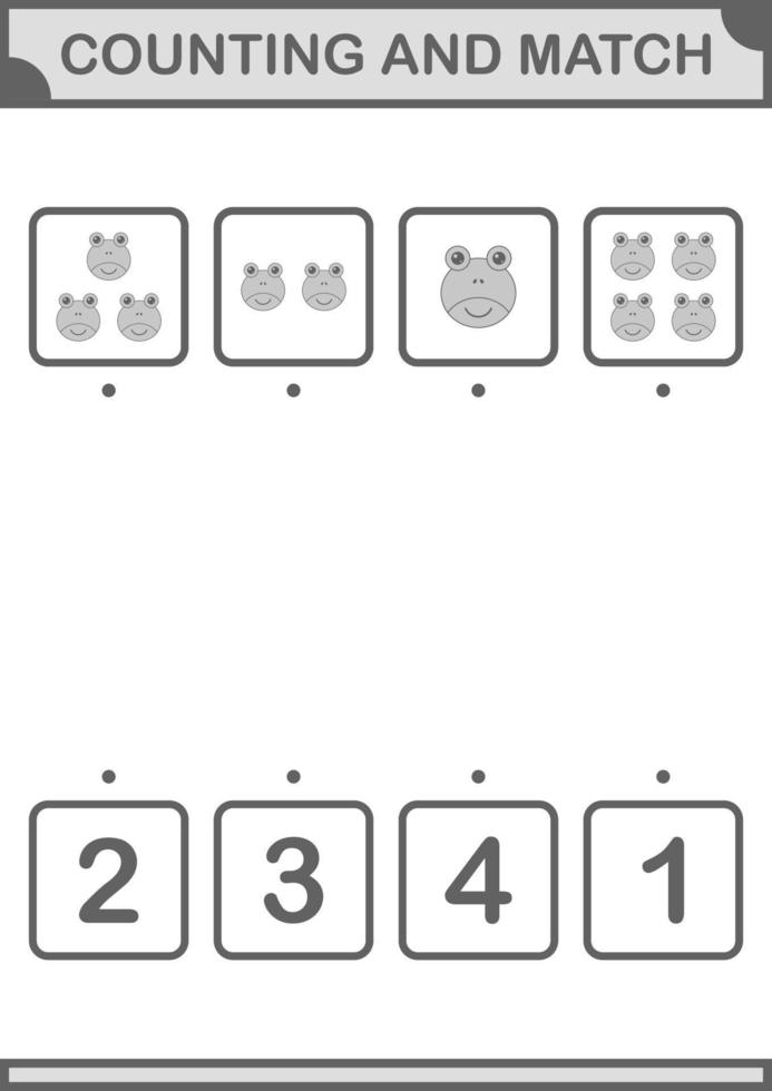 tellen en match kikker gezicht. werkblad voor kinderen vector