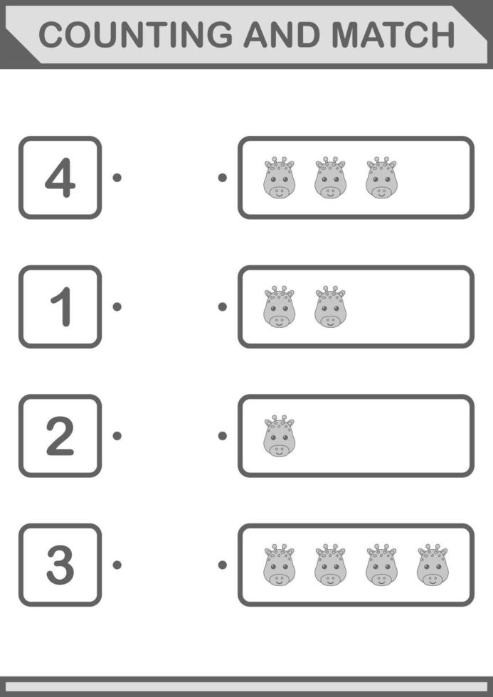 tellen en match giraffe gezicht. werkblad voor kinderen vector