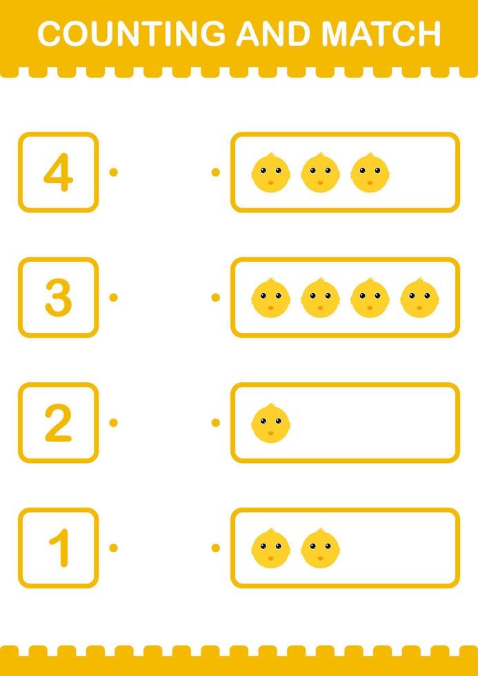 tellen en match kip gezicht. werkblad voor kinderen vector