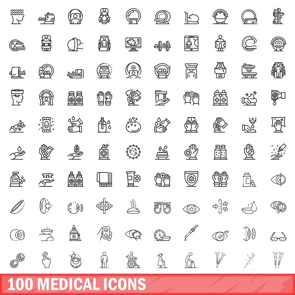 100 medische iconen set, Kaderstijl vector