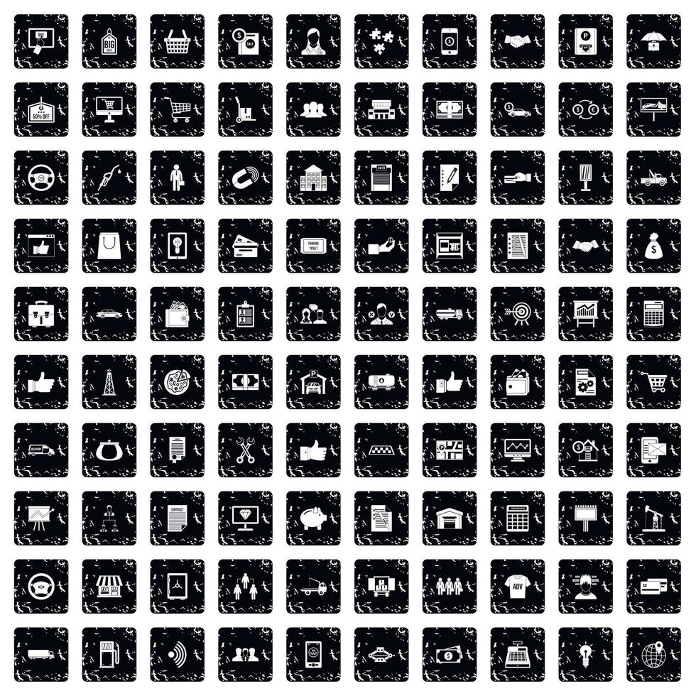 100 zakelijke iconen set, grunge-stijl vector