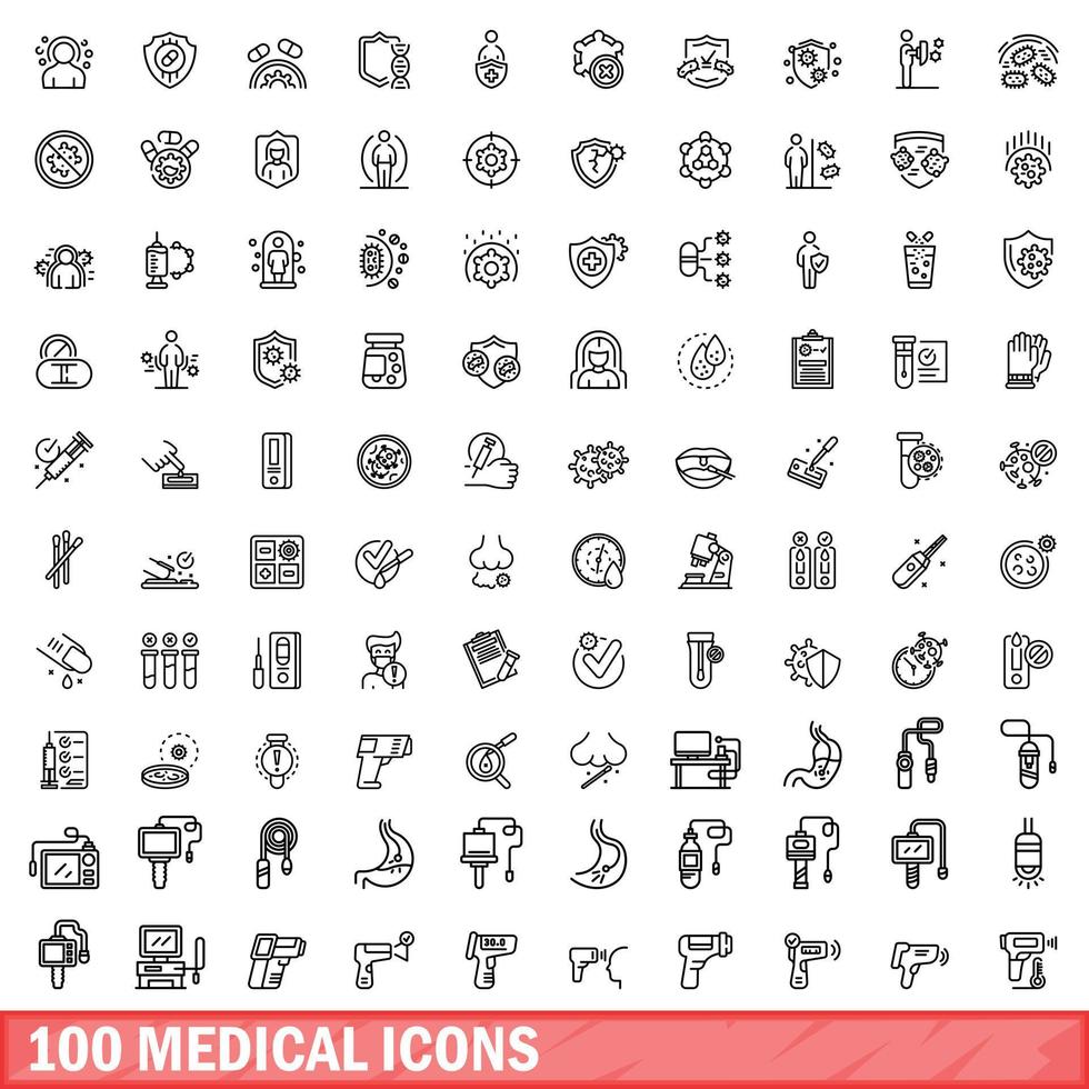 100 medische iconen set, Kaderstijl vector