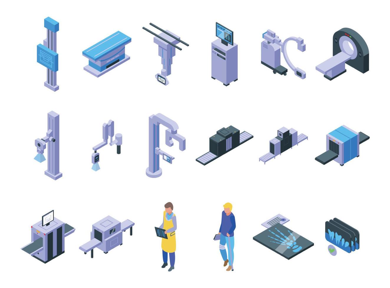 x-ray onderzoek pictogrammen instellen isometrische vector. ziekenzaal vector