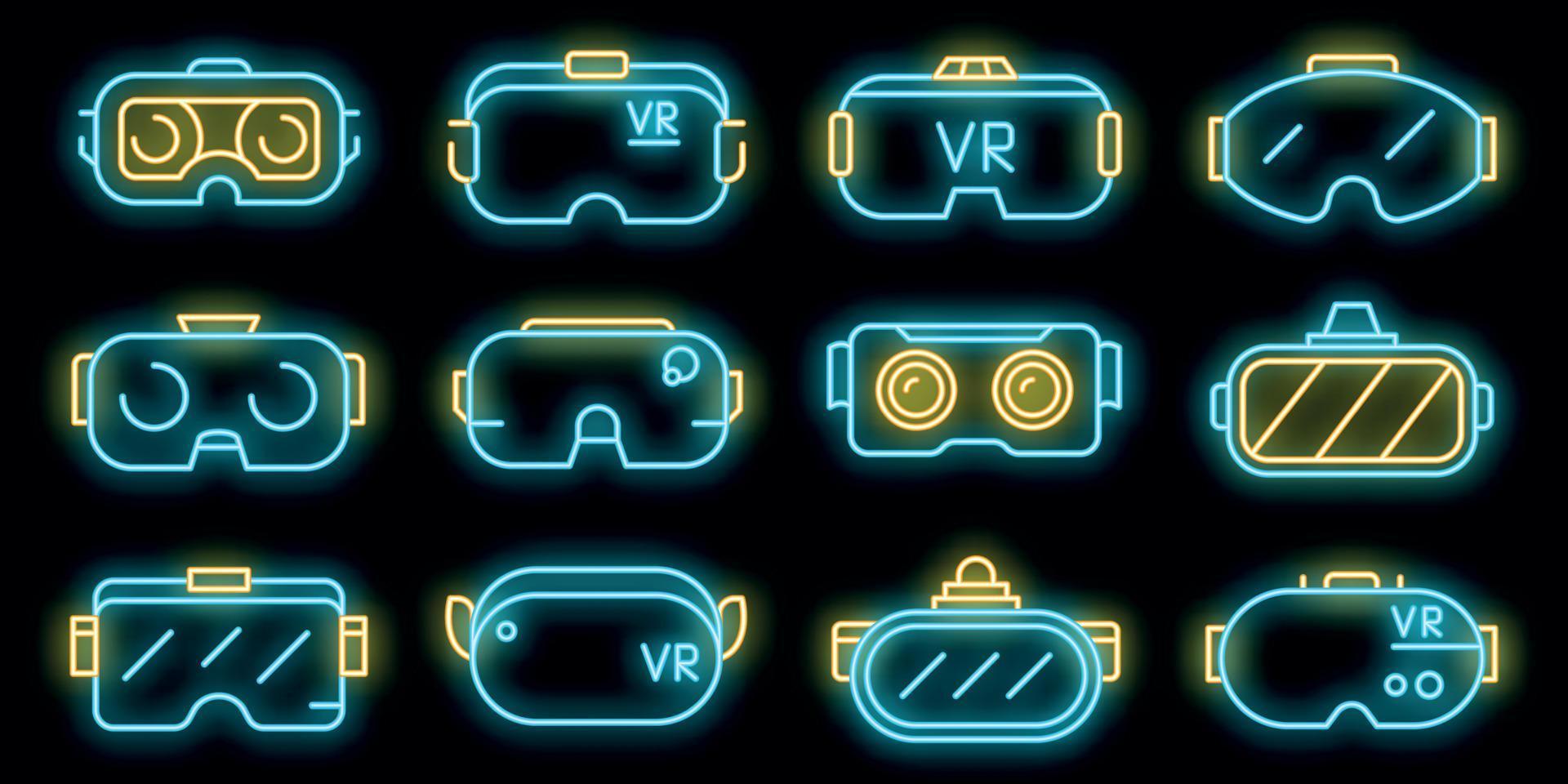 spel bril pictogrammen instellen vector neon