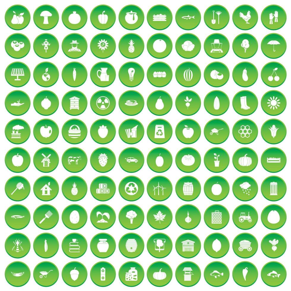 100 virale marketingpictogrammen instellen groene cirkel vector