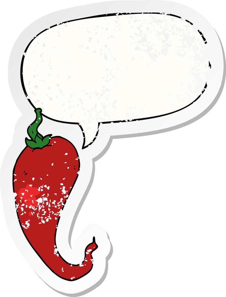 cartoon chili peper en tekstballon noodlijdende sticker vector