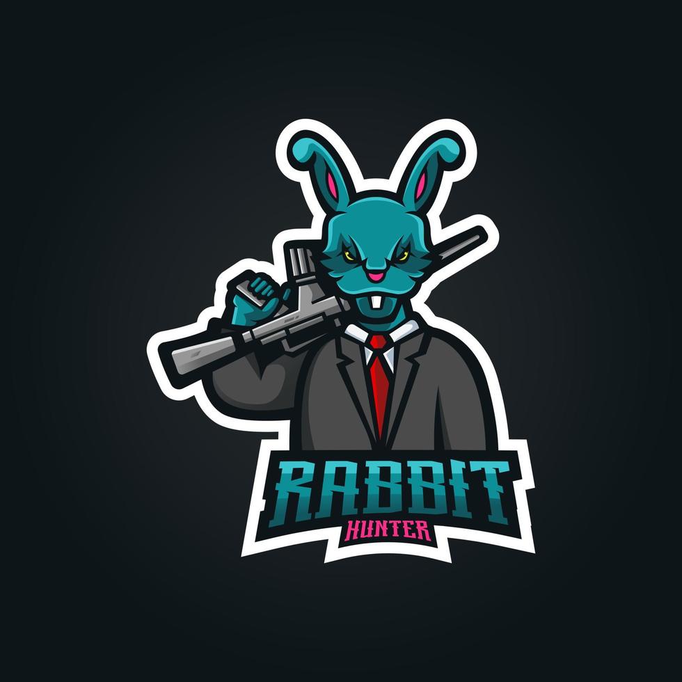 konijn mascotte logo ontwerp vector met moderne illustratie concept stijl voor badge, embleem en t-shirt afdrukken. illustratie van een konijn met een pistool voor sportteam
