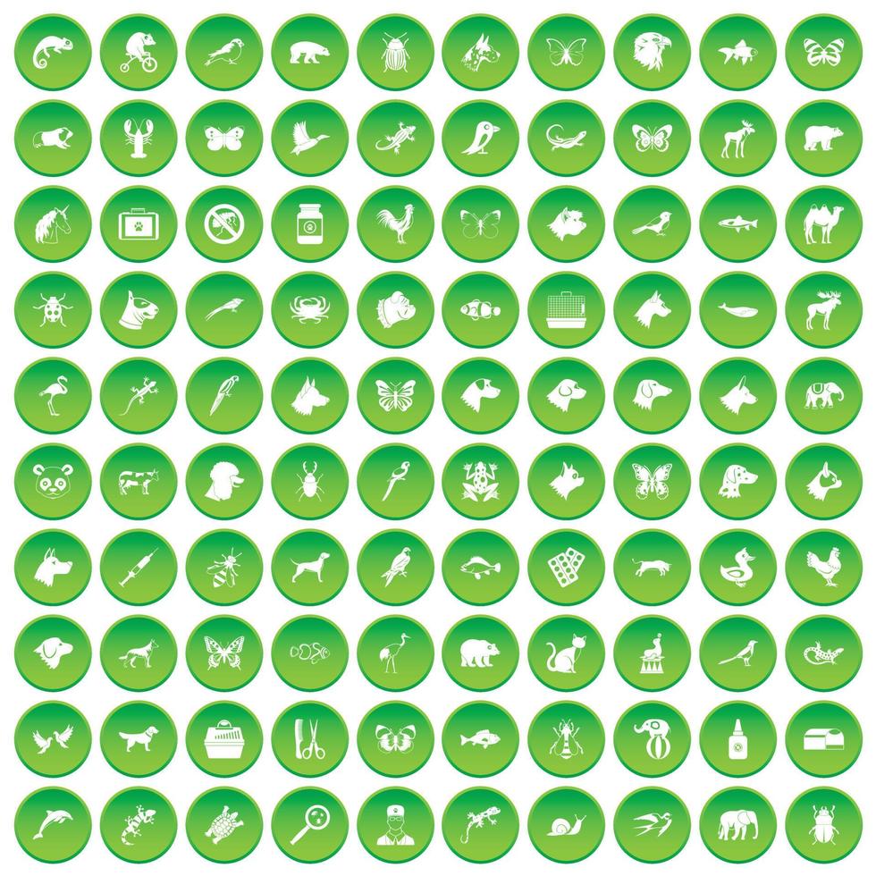 100 dieren pictogrammen instellen groene cirkel vector