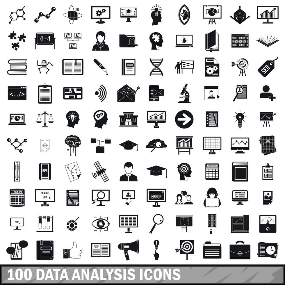 100 data-analyse iconen set, eenvoudige stijl vector