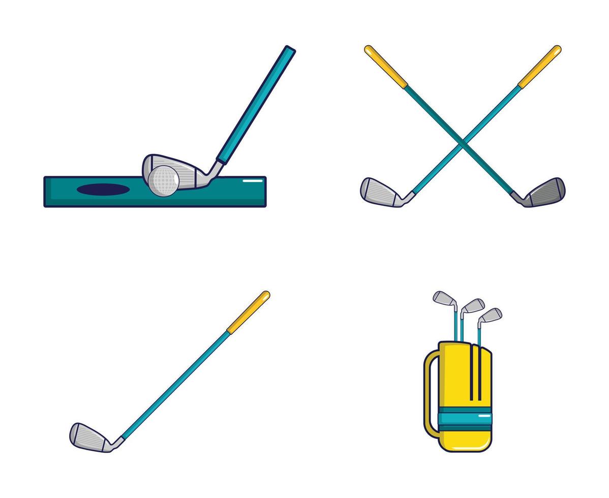golfstick pictogrammenset, cartoon stijl vector