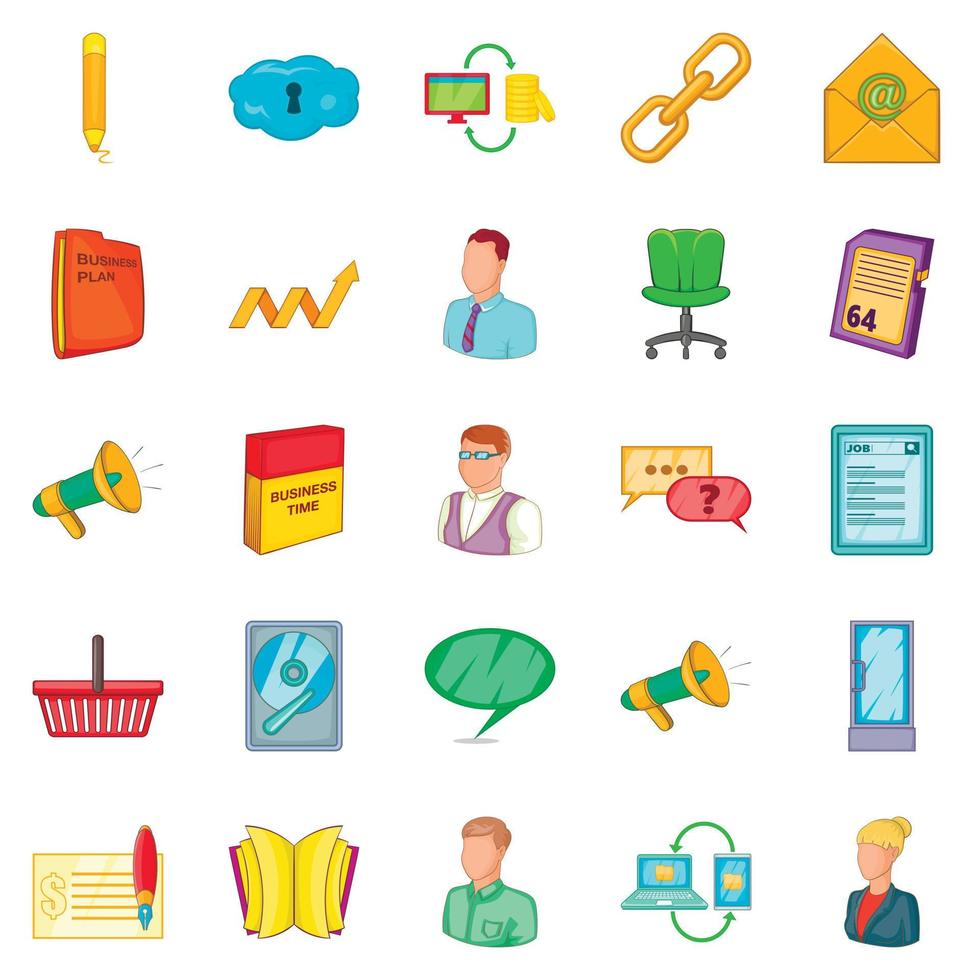 zakelijke iconen set, cartoon stijl vector