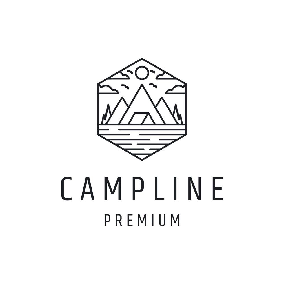 Camp line logo-ontwerp met lijntekeningen op witte backround vector