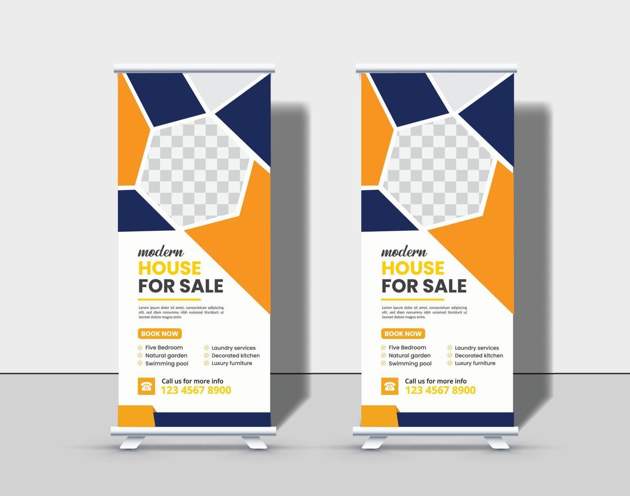 huis te koop onroerend goed roll-up bannerontwerp vector