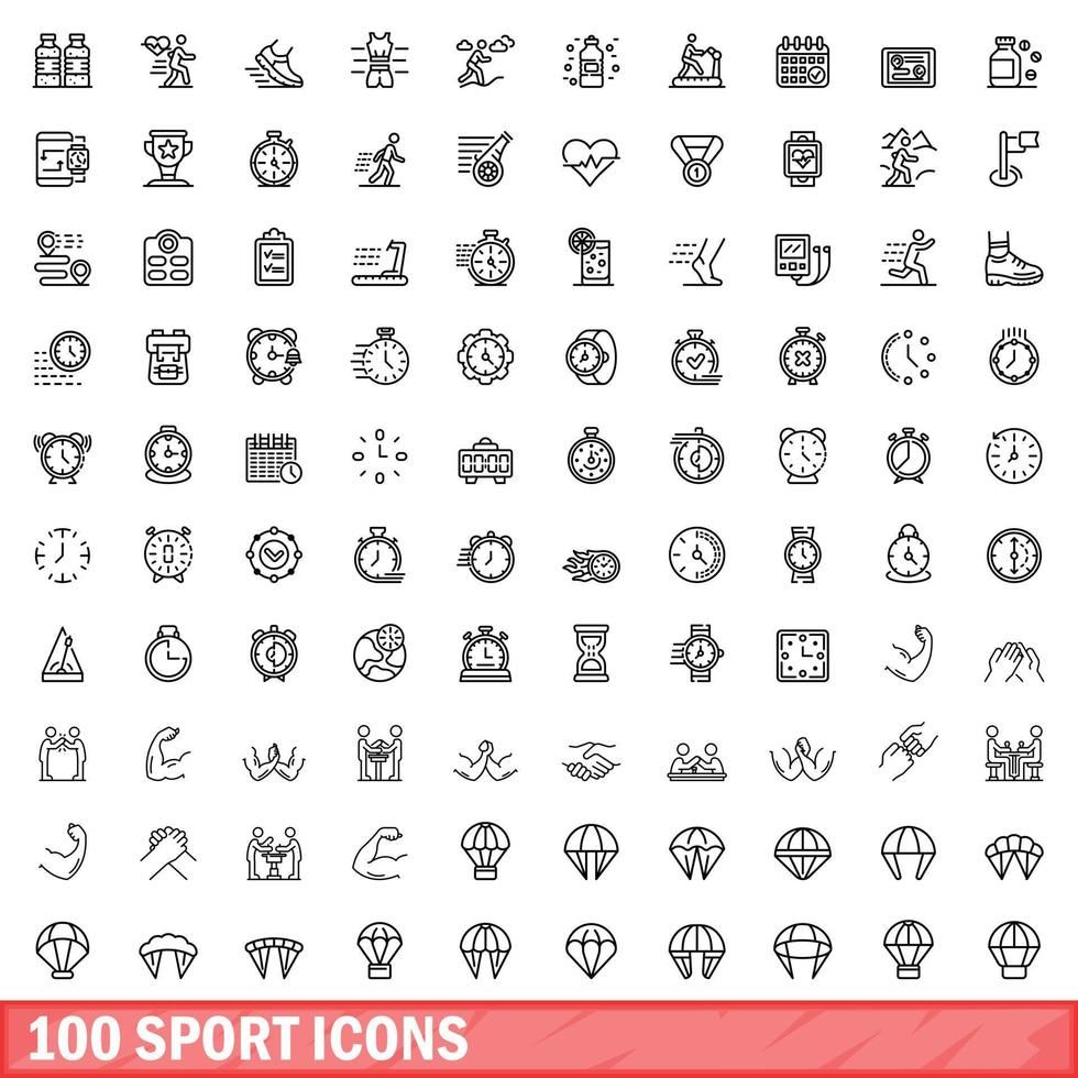 100 sport iconen set, Kaderstijl vector