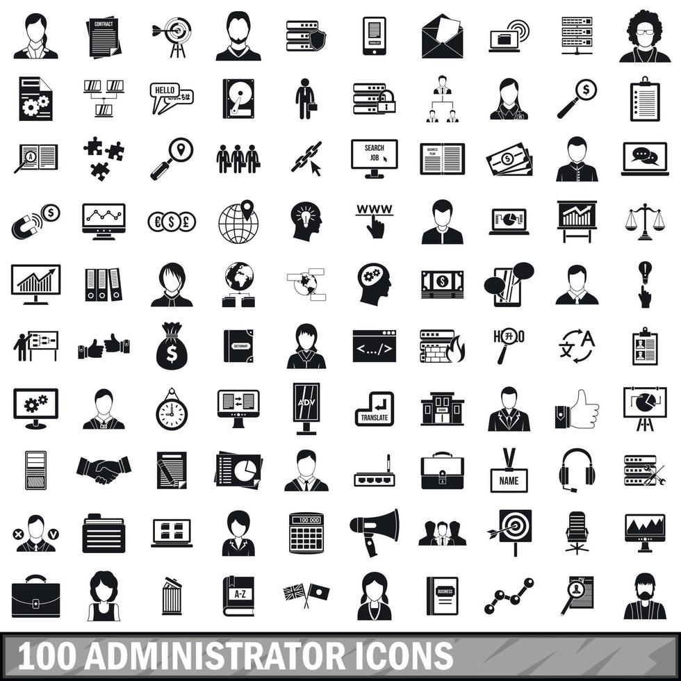 100 beheerder iconen set, eenvoudige stijl vector