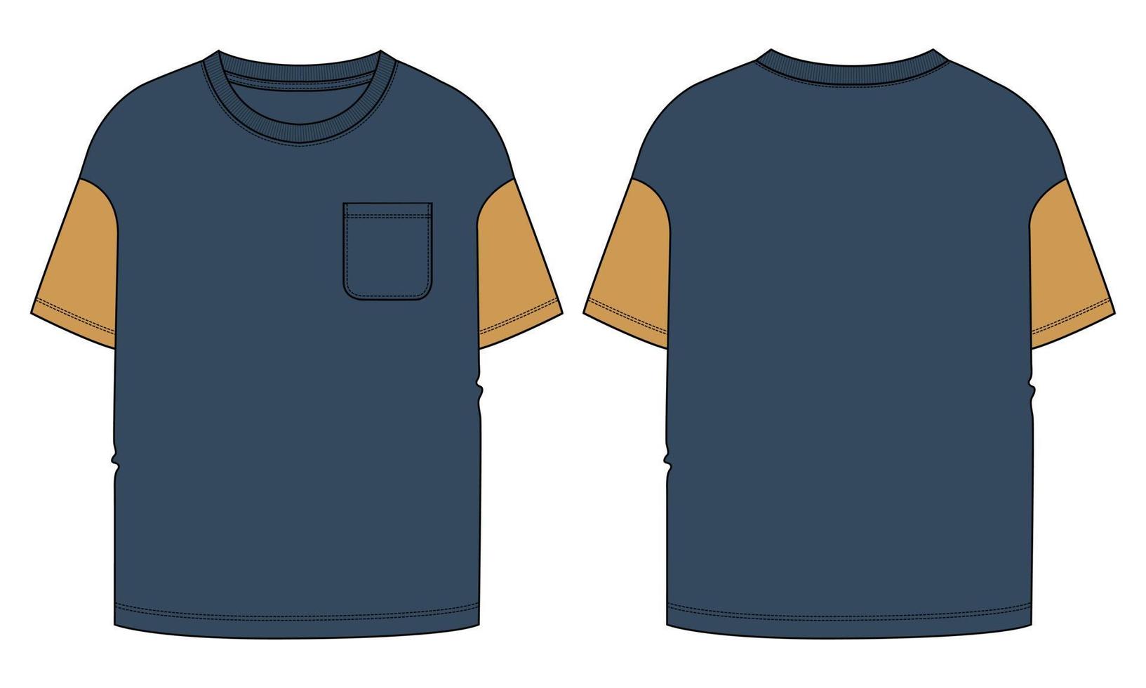 korte mouw t-shirt technische mode platte schets vector illustratie marineblauwe kleur sjabloon voor jongens