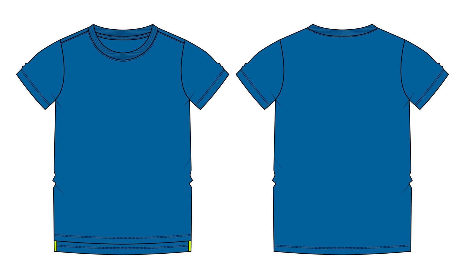 korte mouw t-shirt vector illustratie blauwe kleur sjabloon voor- en achterkant weergaven