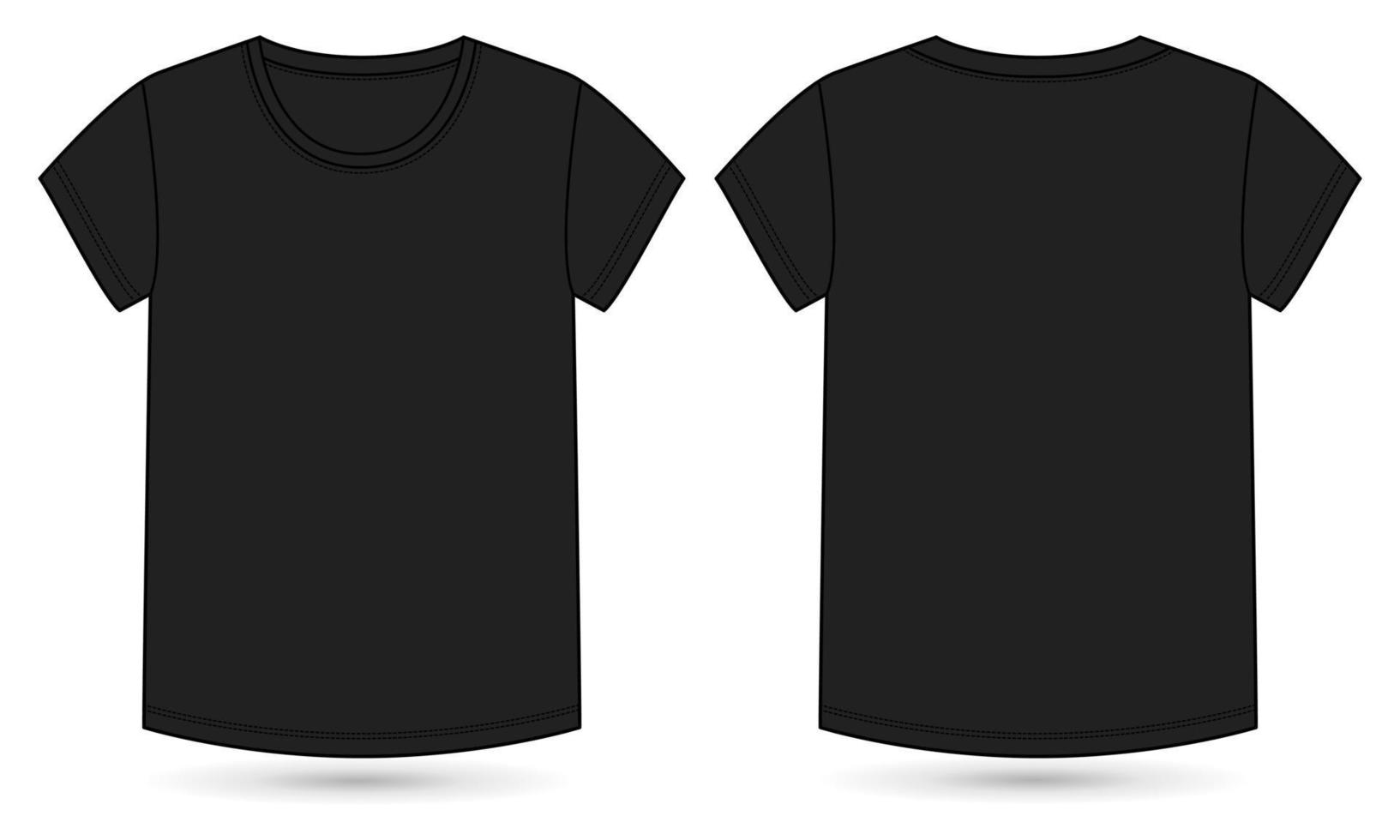 korte mouw t-shirt technische mode platte schets vector illustratie zwarte kleur sjabloon voor dames en baby meisjes