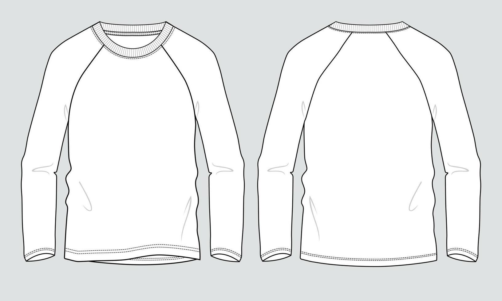 raglan lange mouw t-shirt technische mode platte schets vector illustratie sjabloon