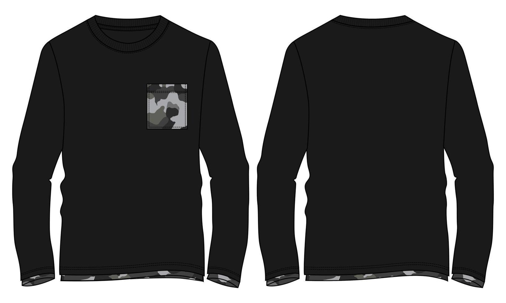 tweekleurige kleur t-shirt met lange mouwen vector illustratie zwarte kleur sjabloon