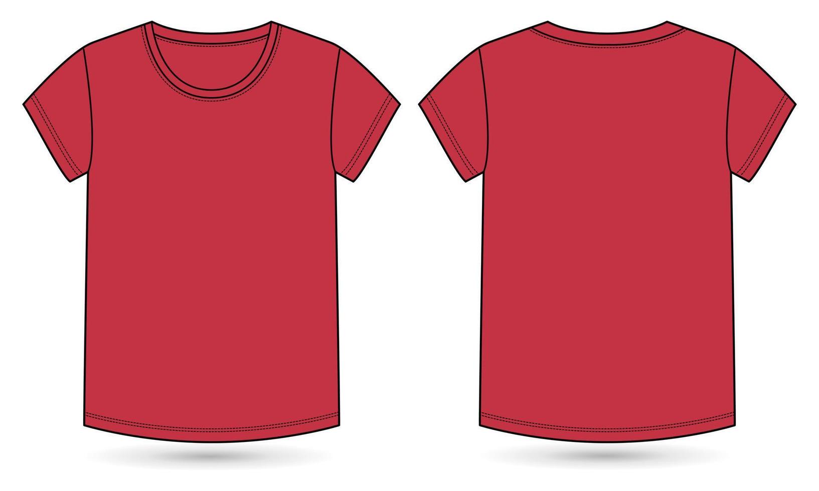 korte mouw t-shirt technische mode platte schets vector illustratie rode kleur sjabloon voor dames en baby meisjes