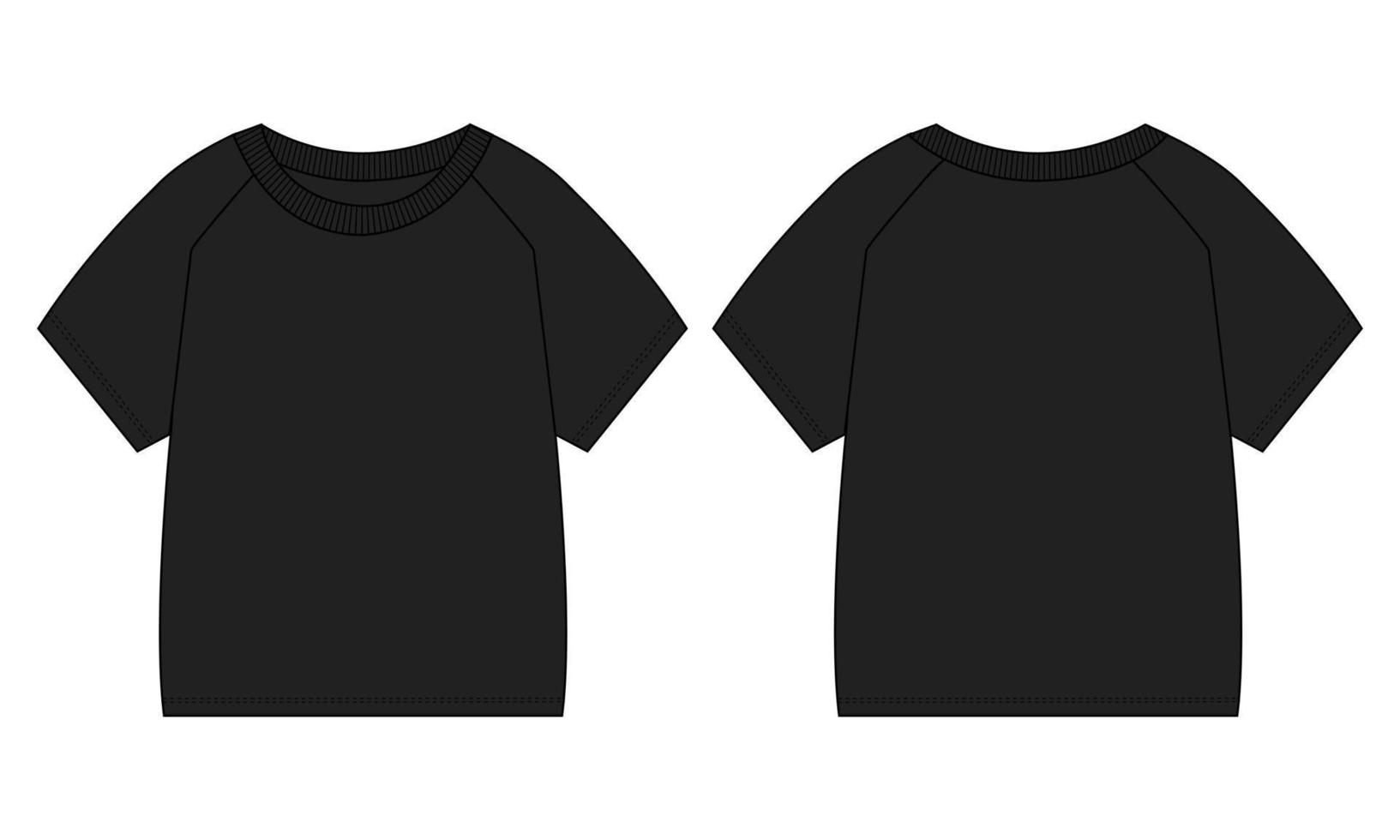 raglan korte mouw t-shirt technische mode platte schets vector illustratie zwarte kleur sjabloon voor baby jongens