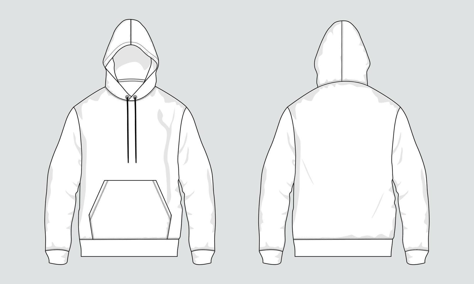 hoodie met lange mouwen technische mode platte schets vector illustratie sjabloon