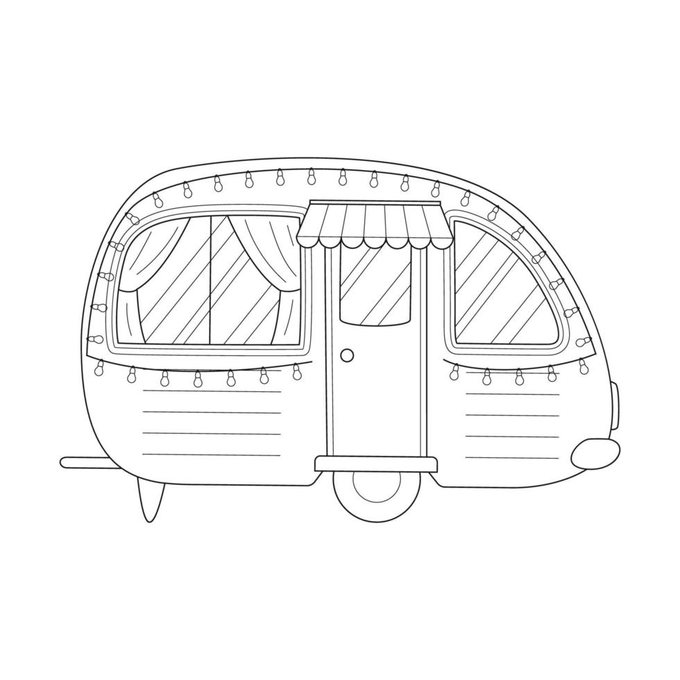 camper, reisstacaravan of retro caravanaanhanger. auto voor reizen, caravaning, kamperen, wandelen en campers. platte vectorillustratie geïsoleerd op een witte achtergrond. vector