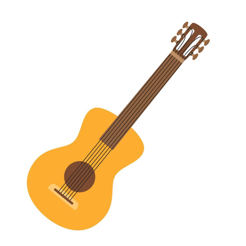 klassieke zessnarige gitaar. een snaarinstrument. een symbool van wandelen, kamperen, reizen. platte vectorillustratie geïsoleerd op een witte achtergrond. vector